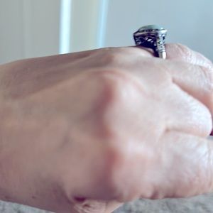 Silver ring with the natural jade and marcasite, size 6